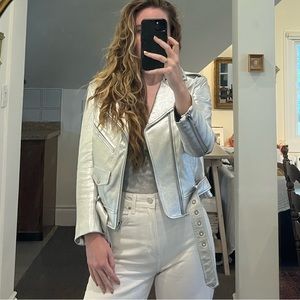 Markoo Silver Leather Jacket Size M